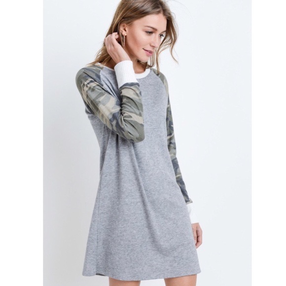 Make Offer 🌷Gray Camouflage Contrast Sleeve Dress - Picture 2 of 6